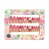 HS1 Machine Press on Nails 24Pcs Red French HK Cat Bow Strawberry Pearl Coffin Ballerina Lovely False Nails