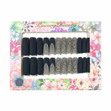 L122 Machine Press on Nails 24Pcs Black French Coffin Ballerina Long False Nails