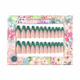 L128 Machine Press on Nails 24Pcs Green French Coffin Ballerina Long False Nails