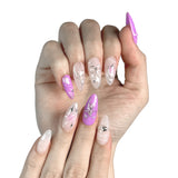 P13 Handmade Press on Nails Purple gradient white solid line bow star diamond Almond luxury Medium False Nails