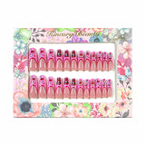 L132 Machine Press on Nails 24Pcs Pink Cartoon French Coffin Ballerina Long False Nails