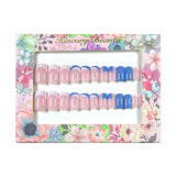 M132 Machine Press on Nails 24Pcs Pink White French Blue Heart Stars Square Medium False Nails