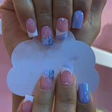 M132 Machine Press on Nails 24Pcs Pink White French Blue Heart Stars Square Medium False Nails