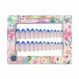 M135 Machine Press on Nails 24Pcs Pink blue French stripes Almond Medium False Nails