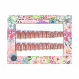 M136 Machine Press on Nails 24Pcs Pink white French butterfly diamond Square Medium False Nails