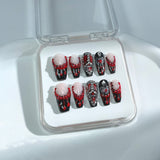 H13 HALLOWEEN NAILS Handmade Press on Nails Red French Ghost Face Diamond Love Bleeding Coffin luxury Medium False Nails