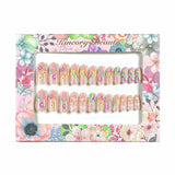 M141 Machine Press on Nails 24Pcs Colorful flowers stars rainbow white clouds Almond Medium False Nails