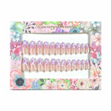 M142 Machine Press on Nails 24Pcs Purple pink creative irregular lines Almond Medium False Nails