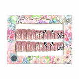 M147 Machine Press on Nails 24Pcs Pink milk stripes white heart golden lines Square Medium False Nails