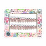 M156 Machine Press on Nails 24Pcs Pink and White French Classic Almond Medium False Nails