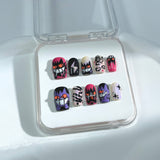 H15 HALLOWEEN NAILS Handmade Press on Nails Colorful hand drawn anime Geng Gui Square Squoval luxury Short False Nails