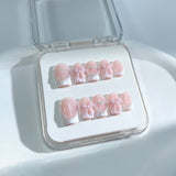 P15 White French Tips Pink Bow（ Short ）