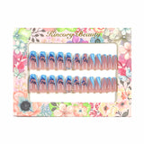 M161 Machine Press on Nails 24Pcs Pink Blue French Butterfly Coffin Medium False Nails