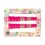 M166 Machine Press on Nails 24Pcs Pink French Flower Diamond Square Medium False Nails