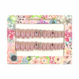 M169 Machine Press on Nails 24Pcs Pink Sparkling Pink Love Gem Almond Medium False Nails