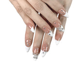 P17 Gold Bow White French Tips（ Medium ）