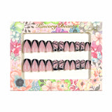 M179 Machine Press on Nails 24Pcs Pink Black French Butterfly Diamond Square Medium False Nails