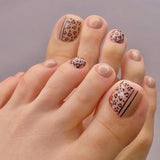 T17 Machine Press on Nails 24Pcs Brown leopard print Square Squoval TOE False Nails