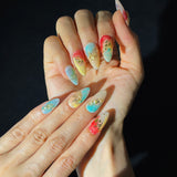 A18 Handmade Press on Nails Colorful Irregular conformal variation Color Smudging Almond luxury Medium False Nails