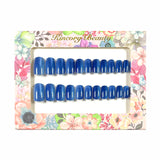 M182 Machine Press on Nails 24Pcs Blue Cat Eye Square Medium False Nails