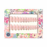 M183 Machine Press on Nails 24Pcs Pure pink love bow love teddy bear Almond Medium False Nails