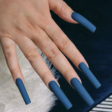 L184 Machine Press on Nails 24Pcs Pure blue Coffin Ballerina Long False Nails