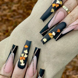 L188 Machine Press on Nails 24Pcs Black French Leaf Maple Leaf Coffin Ballerina Long False Nails