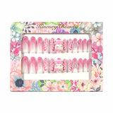 HS19 Machine Press on Nails 24Pcs Pink French Butterfly HK Cat Love Pearl Coffin Ballerina Lovely False Nails