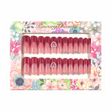 L194 Machine Press on Nails 24Pcs Red French Love Sparkling Pink Coffin Ballerina Long False Nails