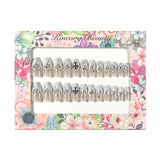 M195 Machine Press on Nails 24Pcs White French Silver Line Cross Almond Medium False Nails