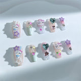 A1 Handmade Press on Nails HK Colorful French Star Diamond Love Gem Coffin luxury Medium False Nails