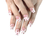 P21 Handmade Press on Nails Pink French Strawberry Bow Square Squoval luxury Medium False Nails