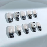 A22 Handmade Press on Nails Black French HK Diamond Coffin luxury Medium False Nails