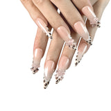 P24 Handmade Press on Nails Leopard print French pink bow pearl Coffin Ballerina luxury Long False Nails