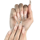 P24 Handmade Press on Nails Leopard print French pink bow pearl Coffin Ballerina luxury Long False Nails