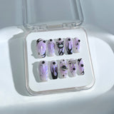 P25 Handmade Press on Nails Purple Gradient Black Planet Star Bow Coffin luxury Medium False Nails