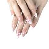 P28 Pink Flower White French Tips（ Medium ）