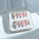 P28 Pink Flower White French Tips（ Medium ）