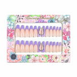 L29 Machine Press on Nails 24Pcs Purple French Love Diamond Coffin Ballerina Long False Nails