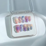 P29 Handmade Press on Nails Colorful gradient shell pearls Almond luxury Medium False Nails