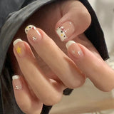 HS2 HS1 Machine Press on Nails 24Pcs White French HK Cat Star Diamond Square Squoval Lovely False Nails