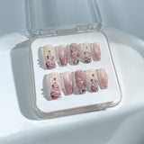 C2 CHRISTMAS NAILS Handmade Press on Nails Pink gradient sparkling Christmas tree Coffin luxury Medium False Nails