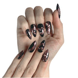 P3 Handmade Press on Nails Black Rose Gold Love Line Chain Ball Almond luxury Medium False Nails