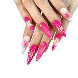 P30 Handmade Press on Nails Pink 3D Cherry Blossom Flower Pearl Coffin Ballerina luxury Long False Nails