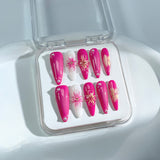 P30 Handmade Press on Nails Pink 3D Cherry Blossom Flower Pearl Coffin Ballerina luxury Long False Nails