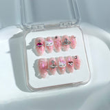 P31 Handmade Press on Nails Pink Gradient Planet HK Love Diamond Almond luxury Medium False Nails