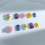 A33 Handmade Press on Nails Colorful lovely flowers cherry rainbow Round luxury Short False Nails