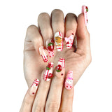 P37 Handmade Press on Nails Pink French 3D Strawberry Bow HK Coffin luxury Medium False Nails