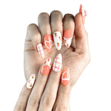 P38 Handmade Press on Nails Pink French hand painted flower bow pearl heart Almond luxury Medium False Nails