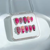 P39 Handmade Press on Nails Pink gradient French diamond snake Almond luxury Medium False Nails